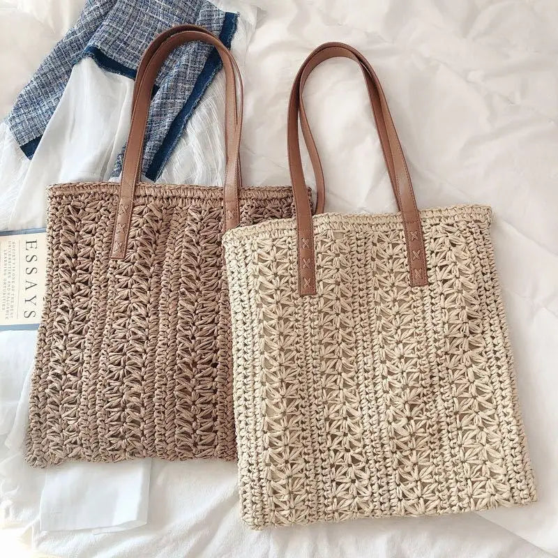 Women's Hollow Out Straw Shoulder Bag Large Capacity Rattan Totes Bag