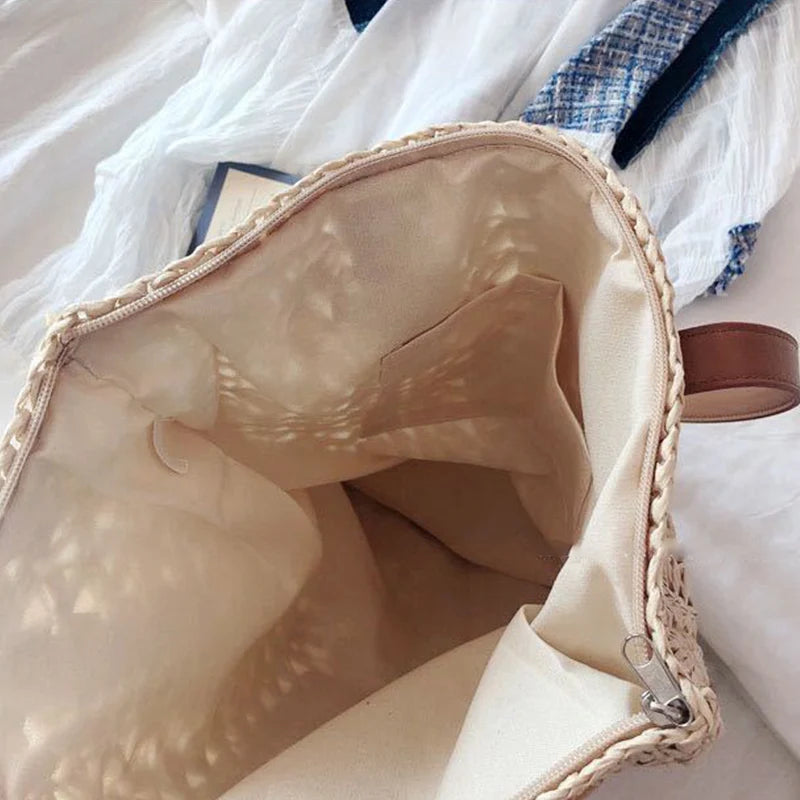 Women's Hollow Out Straw Shoulder Bag Large Capacity Rattan Totes Bag