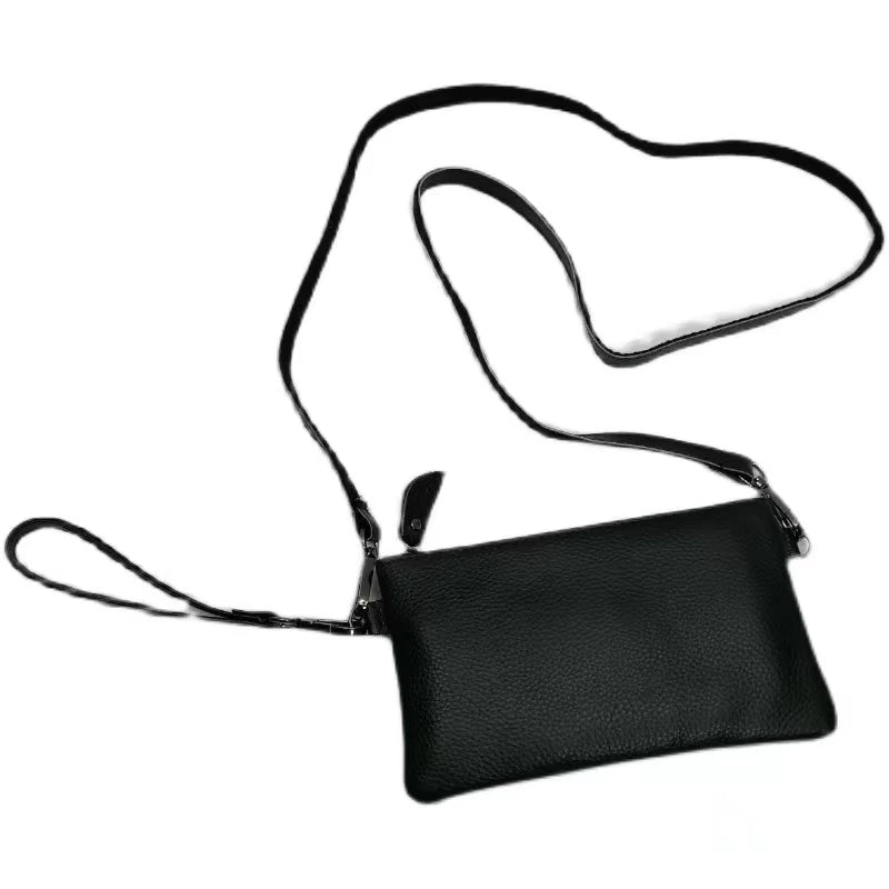 100% Cowhide Leather Clutch Crossbody Bag Soft Mini Shoulder Purse