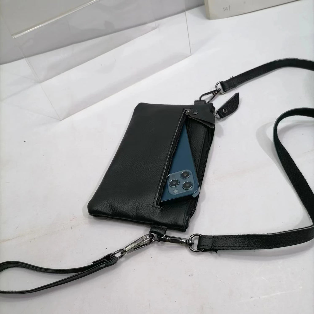 100% Cowhide Leather Clutch Crossbody Bag Soft Mini Shoulder Purse