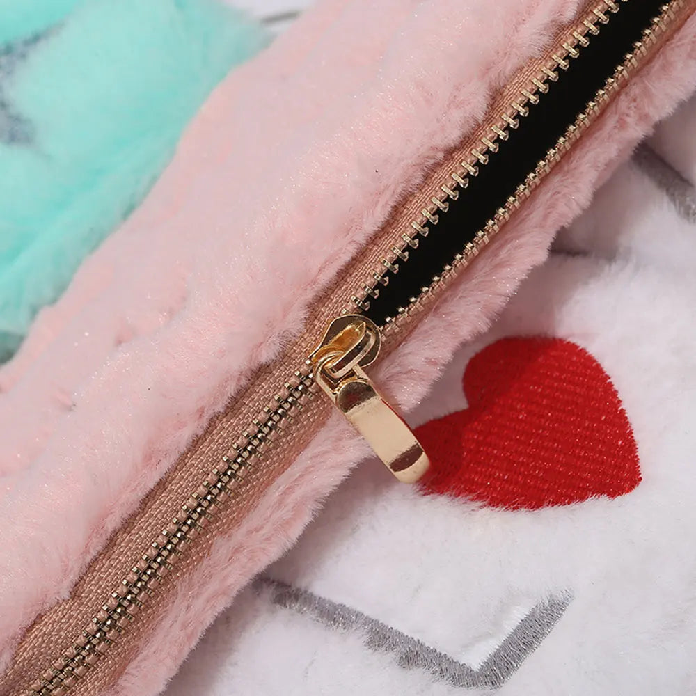 Cartoon Plush Wallets for Women Zipper Purse Handbag