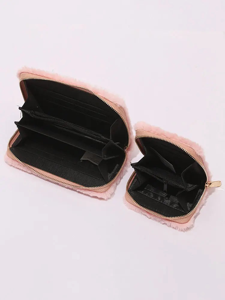 Cartoon Plush Wallets for Women Zipper Purse Handbag
