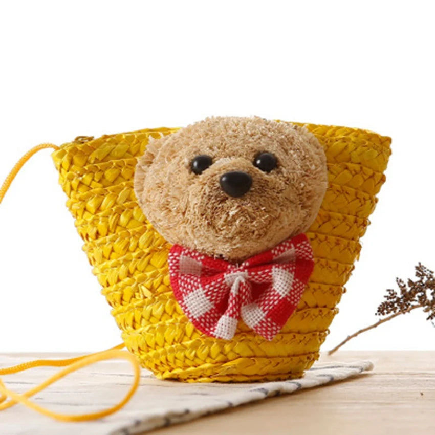 Japanese Little Bear Head Bow Knitting Key Change Bag
