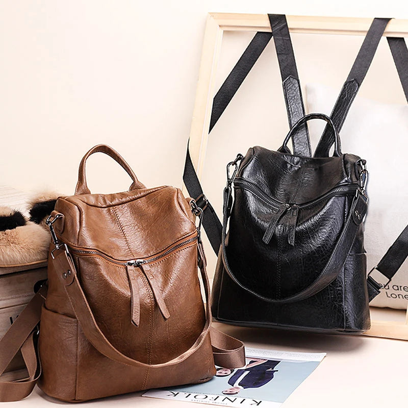 Leather Travel Backpack Women Bag All-match Style