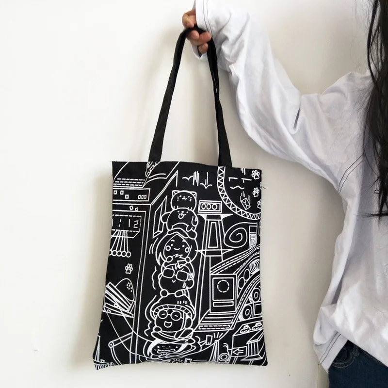 College Style Canvas Bag Large Student School Shopping Bag