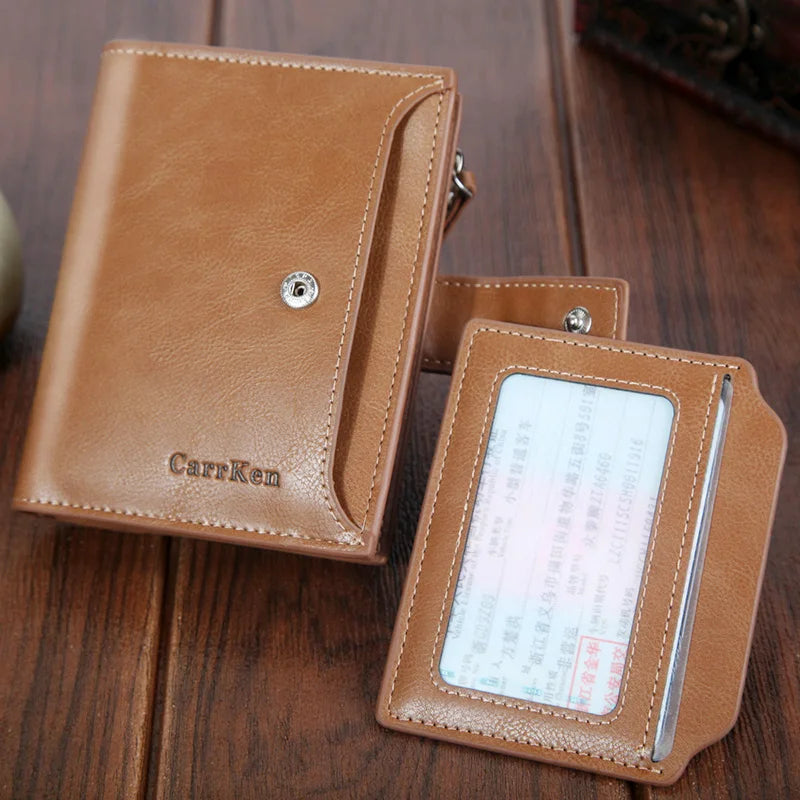 Casual Men's Wallet Oil Wax Leather Multi-function Card Photo Clip