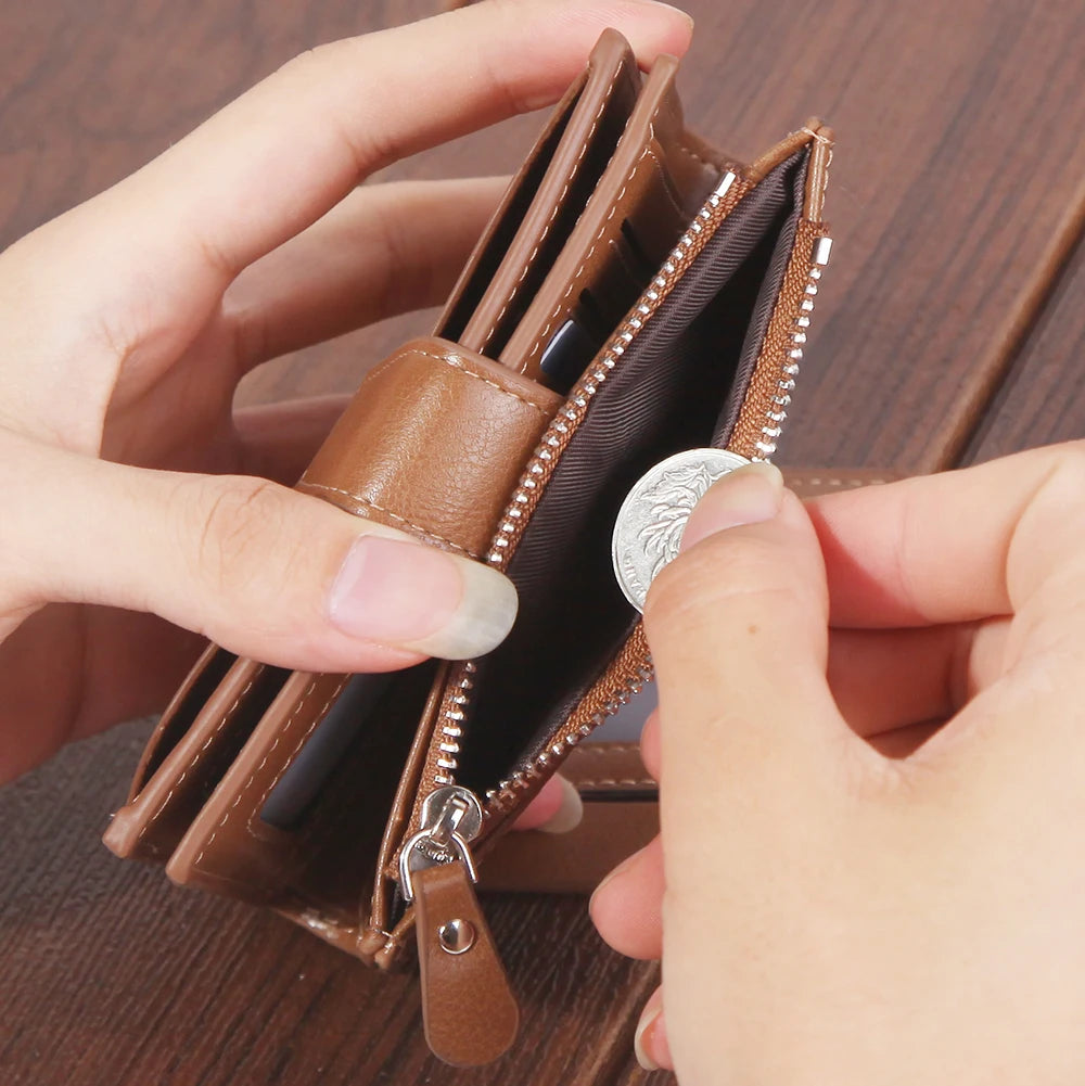 Casual Men's Wallet Oil Wax Leather Multi-function Card Photo Clip