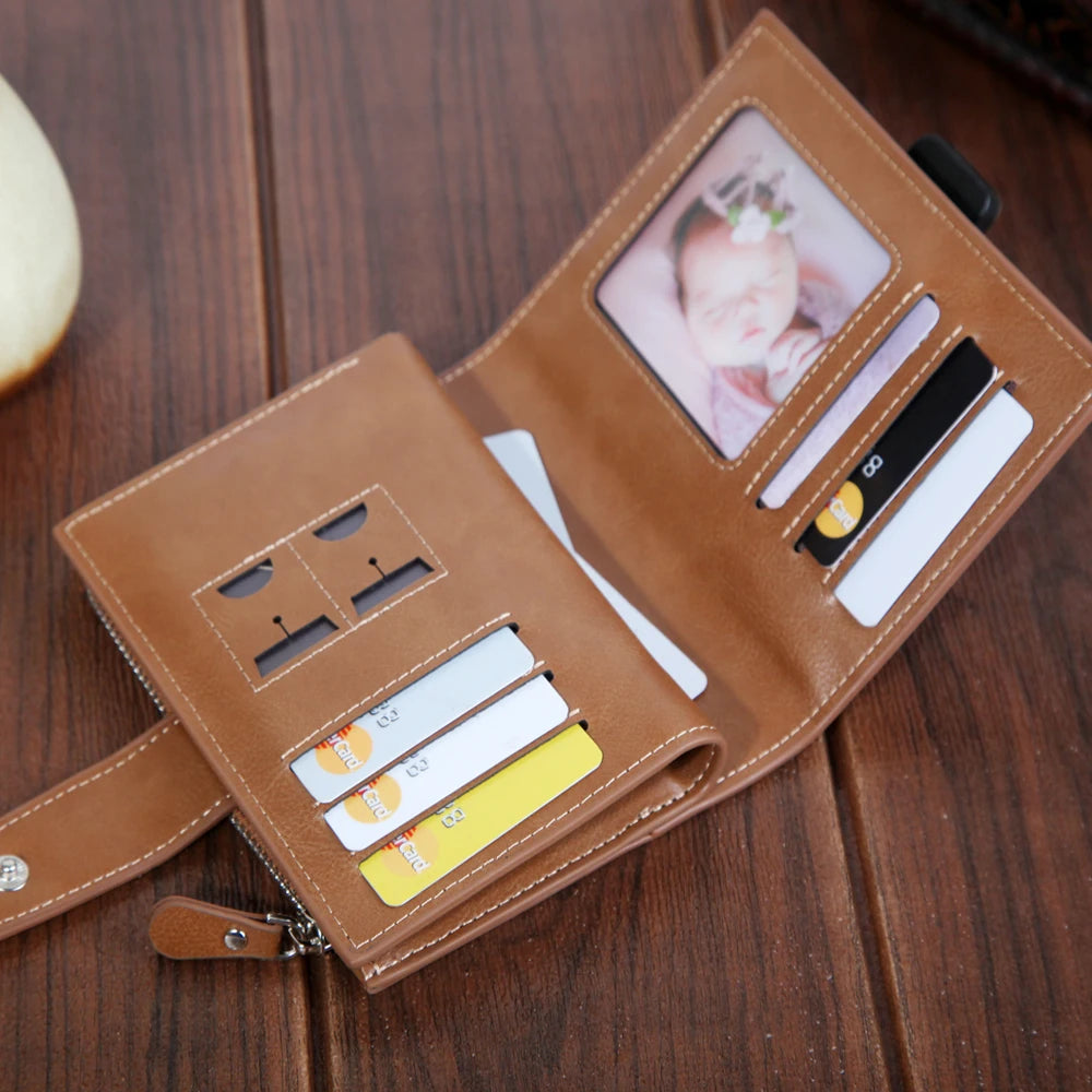 Casual Men's Wallet Oil Wax Leather Multi-function Card Photo Clip