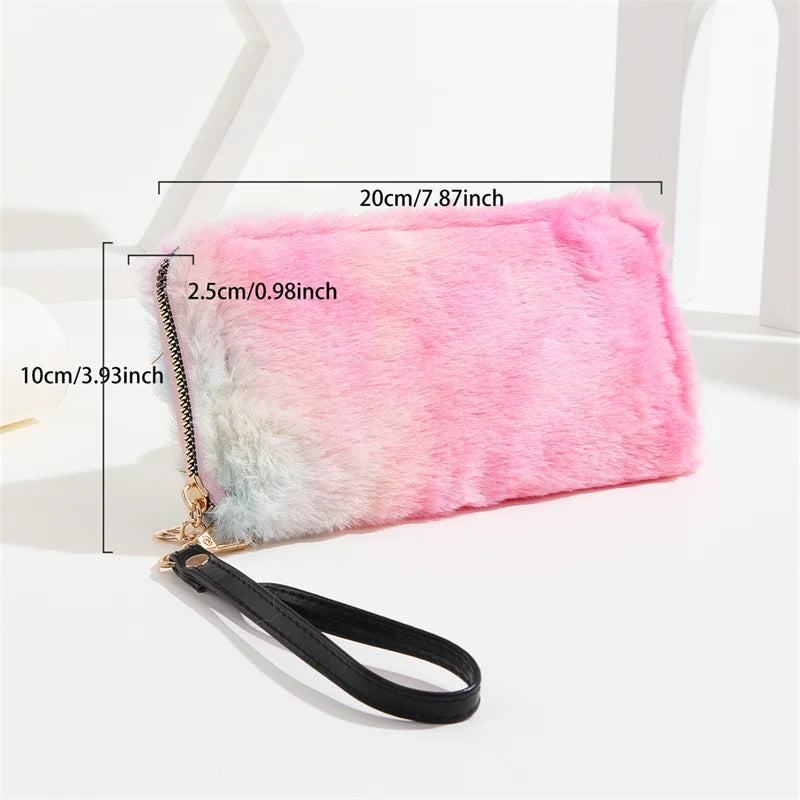 Ladies Plush Long Wallet Large Capacity Clutch Zipper Cell Phone Bag