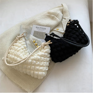 Bubble Texture Shoulder Bag Soft Fabric Casual Lady Handbag