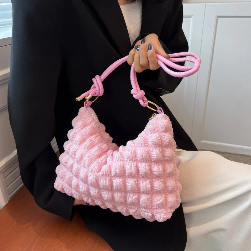 Bubble Texture Shoulder Bag Soft Fabric Casual Lady Handbag