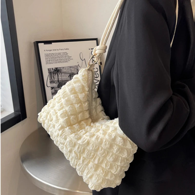 Bubble Texture Shoulder Bag Soft Fabric Casual Lady Handbag