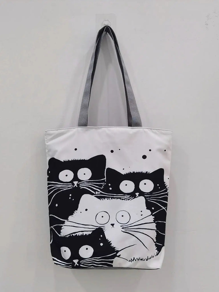 Cat Printed Eco Handbag High Capacity Shoulder Bag