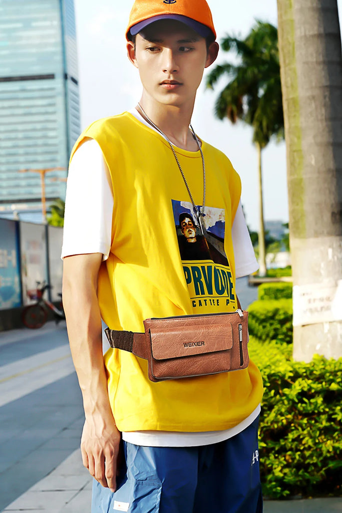 Men Leather Waist Bag Chest Bag Casual Belt Sling Crossbody Bags