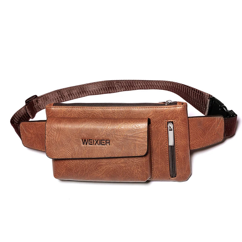 Men Leather Waist Bag Chest Bag Casual Belt Sling Crossbody Bags