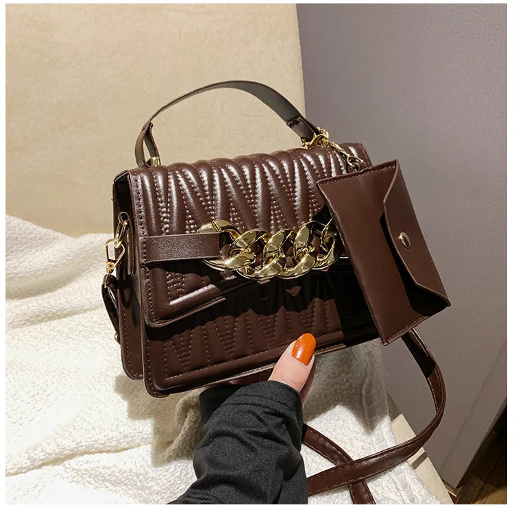 Leather Shoulder Bag Large Chain Flap Quilted Square Bags for Women