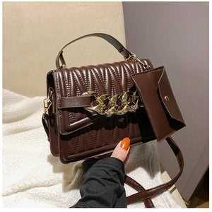 Leather Shoulder Bag Large Chain Flap Quilted Square Bags for Women