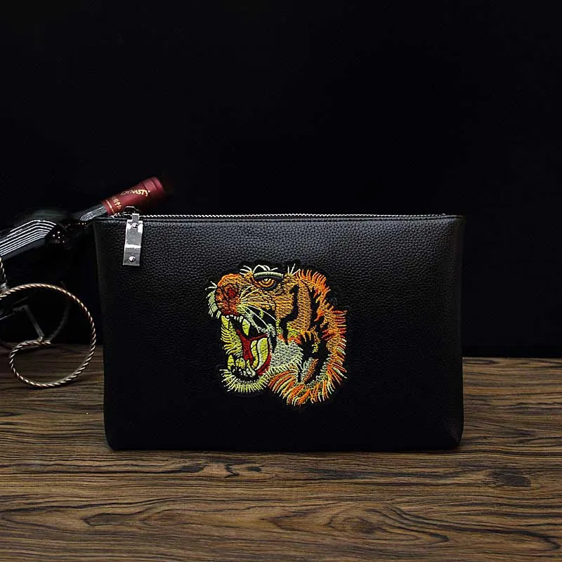 Men Classic Wallet Long Clutch Embroidery Handy Bag Business Leather Purse