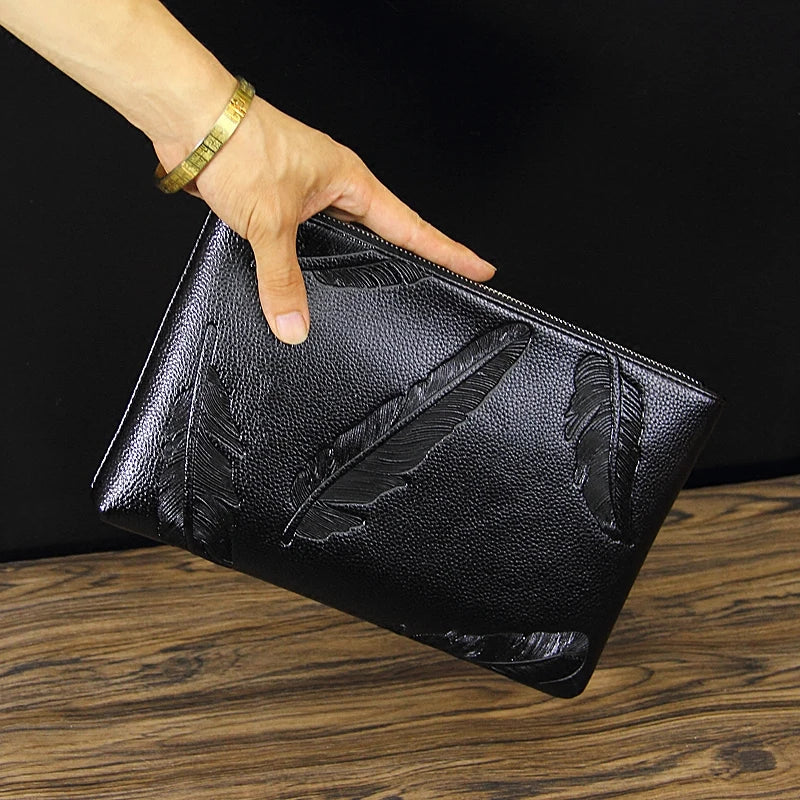 Men Classic Wallet Long Clutch Embroidery Handy Bag Business Leather Purse