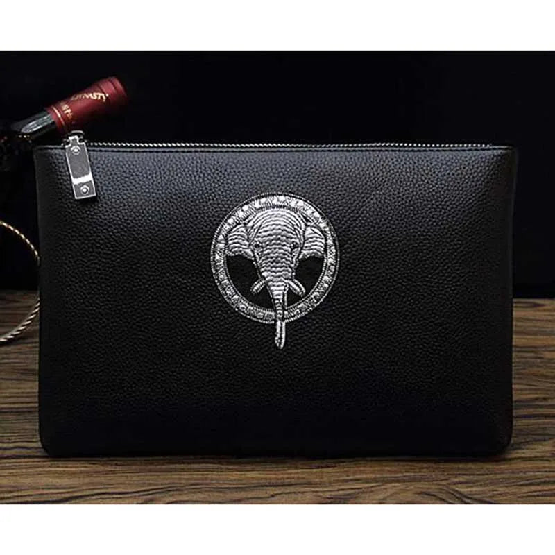 Men Classic Wallet Long Clutch Embroidery Handy Bag Business Leather Purse