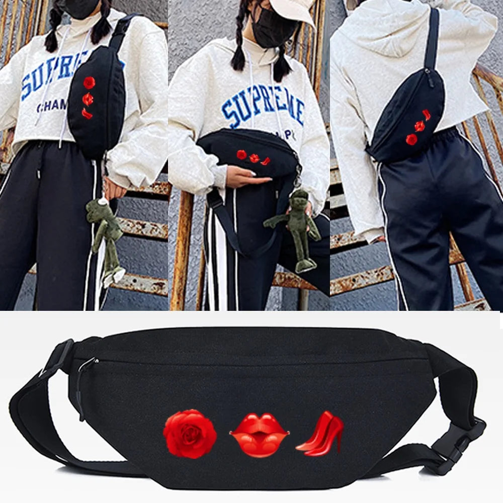 Casual Waist Pack and Purple Lips Print Chest Bag Canvas Shoulder Packs