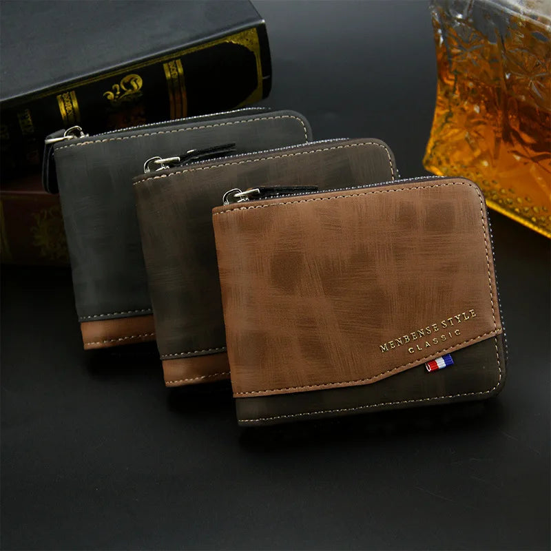 Men's Wallet Frosted Large Capacity Zipper Bag Change Men's Short Round Chain Wa