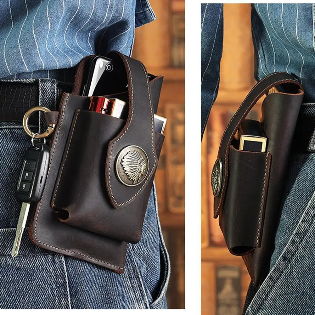 Vintage Leather Men's Waist Bag Belt Pouch Fanny Pack