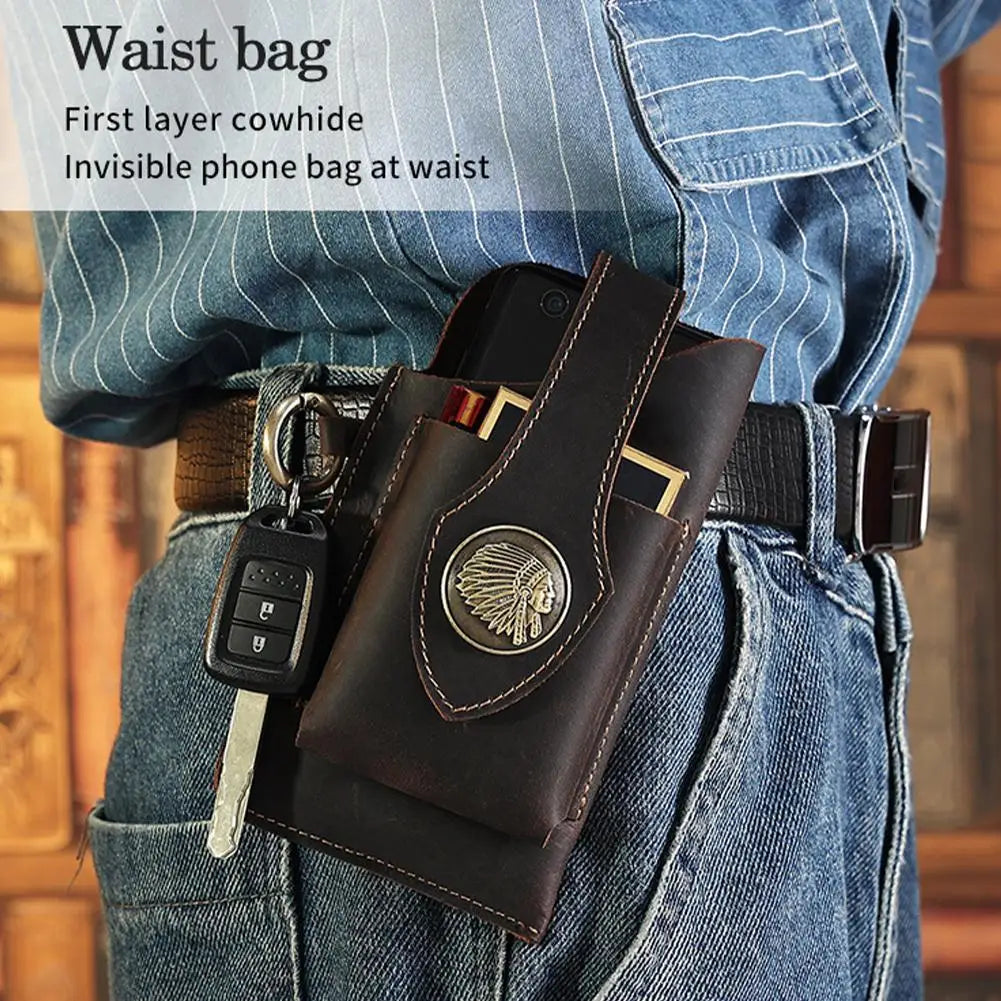 Vintage Leather Men's Waist Bag Belt Pouch Fanny Pack