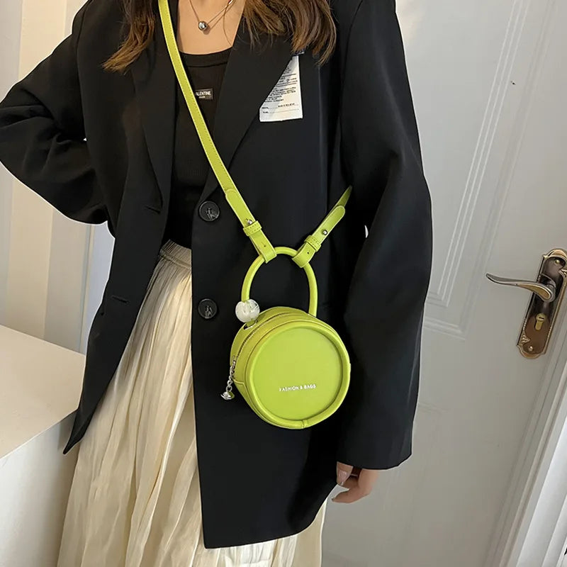 Mini Round PU Leather Crossbody Bags for Women Small Shoulder Bag Lady Handbags