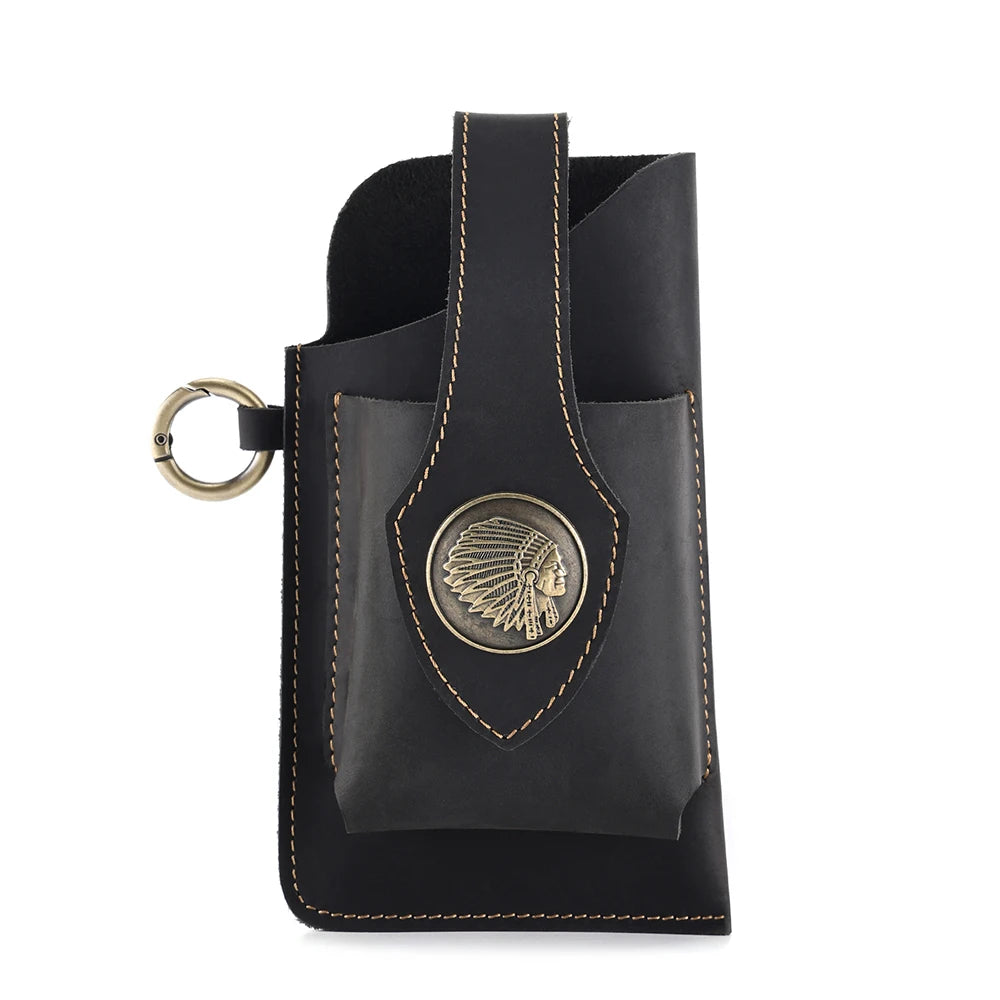 Crazy Horse Leather Man Bag Outdoor Sports Belt Waist Bag