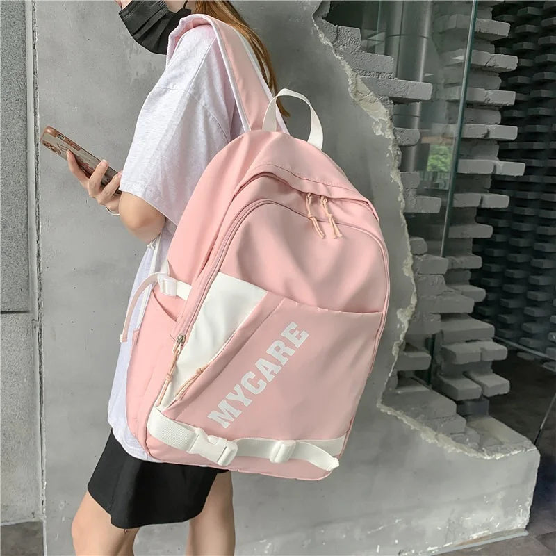 Nylon Backpack Unisex Letter Printing Travel Bag Young Students Schoolbag