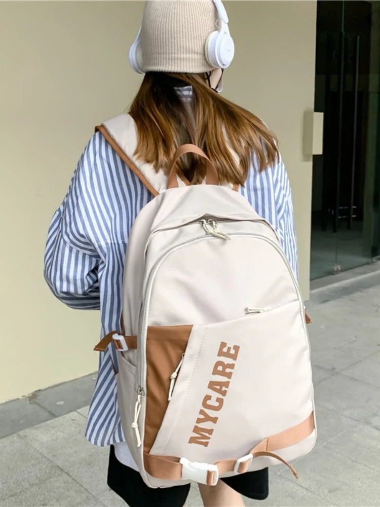 Nylon Backpack Unisex Letter Printing Travel Bag Young Students Schoolbag