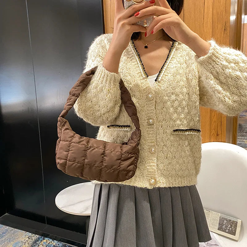 Embroidered Oxford Cloth Women's Shoulder Bag Underarm Handbag