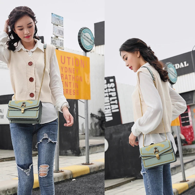 Small Flap Bag Women Thail Bee Bags Embroidery Solid Chain Shoulder Bag