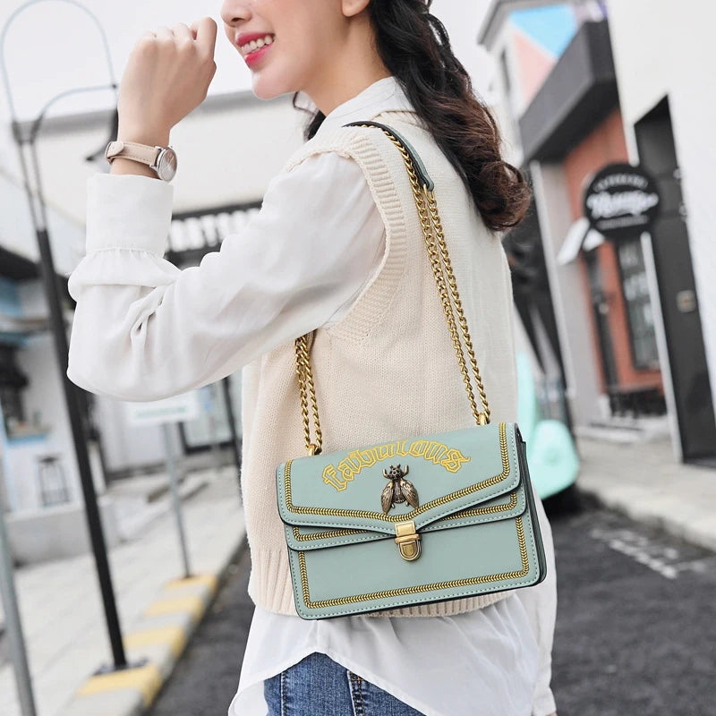 Small Flap Bag Women Thail Bee Bags Embroidery Solid Chain Shoulder Bag