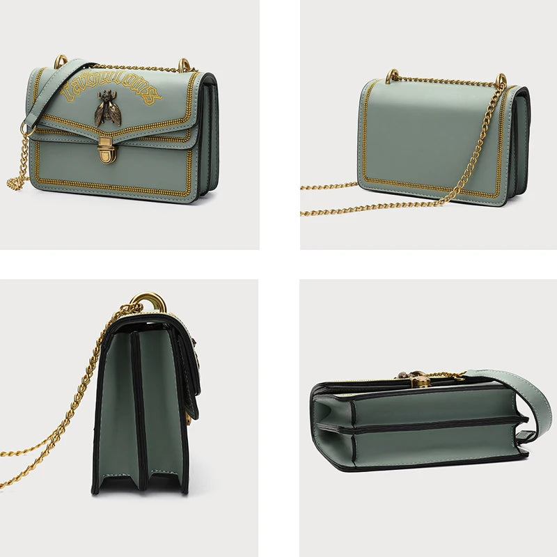 Small Flap Bag Women Thail Bee Bags Embroidery Solid Chain Shoulder Bag