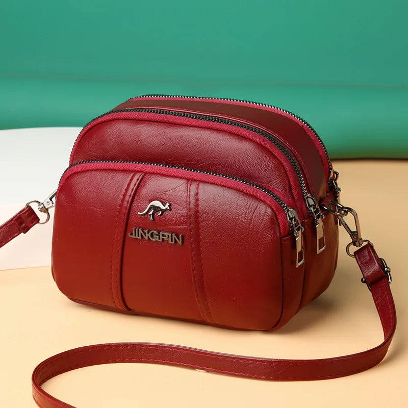 PU Women Bag Soft Surface PU Leather Messenger Crossbody Multi-compartment Mom B