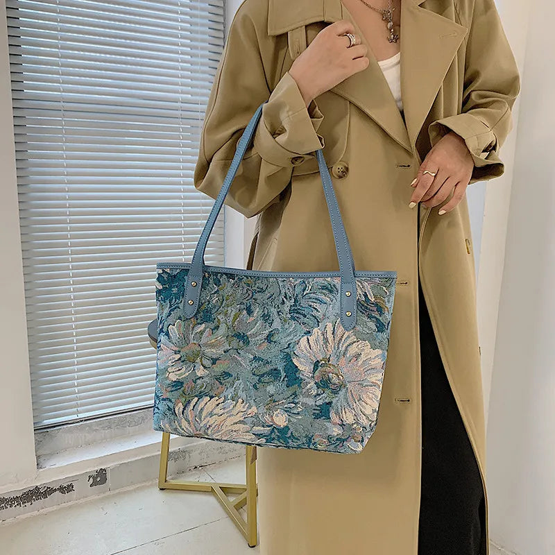 Flower Large Canvas Tote Shoulder Bag