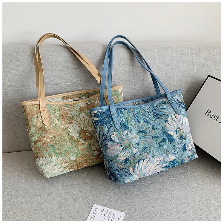 Flower Large Canvas Tote Shoulder Bag
