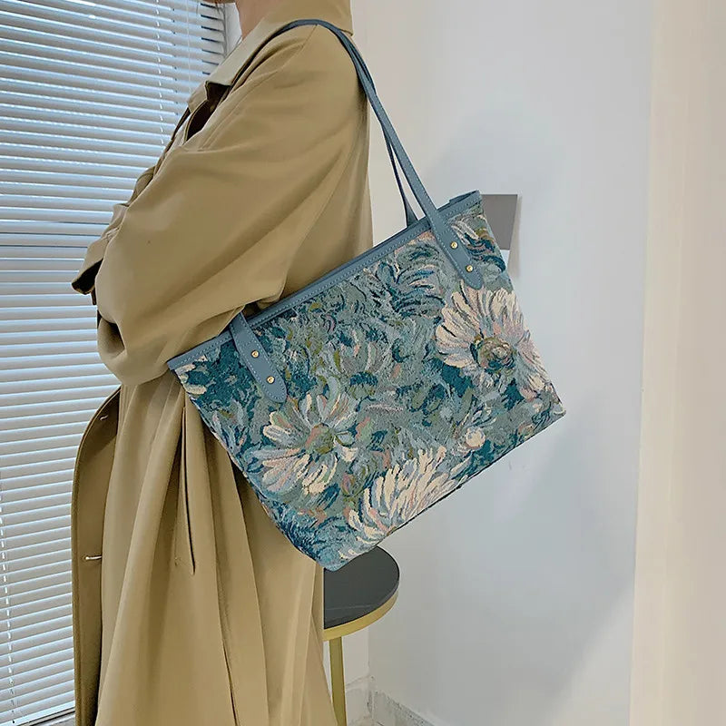 Flower Large Canvas Tote Shoulder Bag