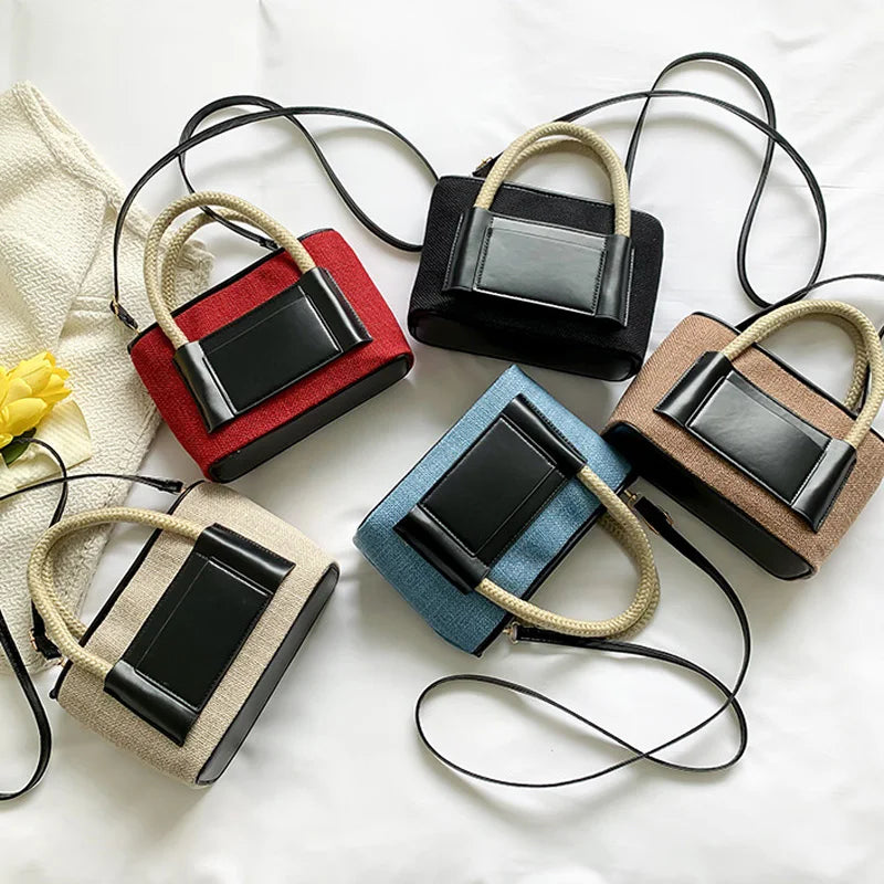 Patchwork Shoulder Bags Casual Tote Small Handbags Rope Top Handle Bags