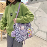 Plaid Shoulder Backpack Large Capacity Students Girl Travel Schoolbag