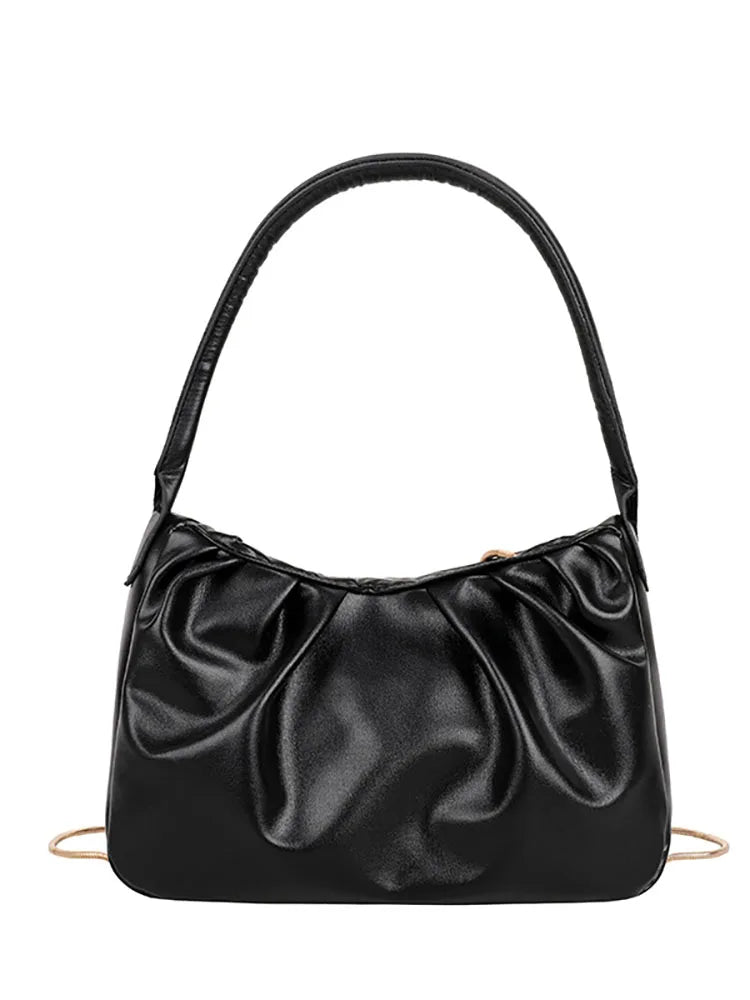 Pleated Top Handle Bag Women's Shoulder Crossbody PU Leather Handbag