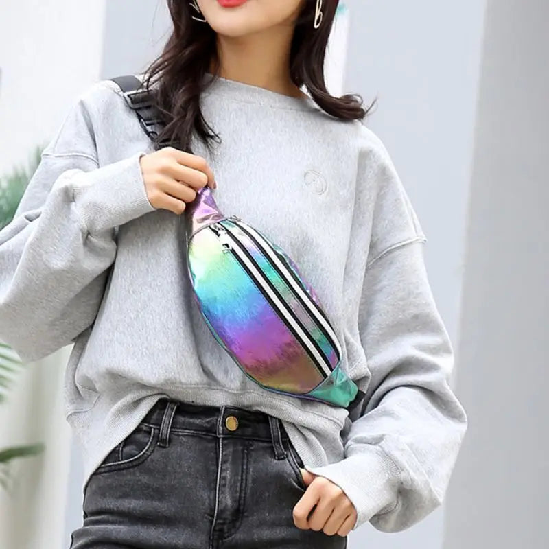 Casual Ladies Diagonal Belt Bag Holographic Waist Fanny Pack