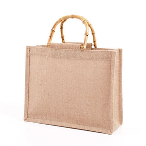 Burlap Jute Shopping Bag with Bamboo Handles
