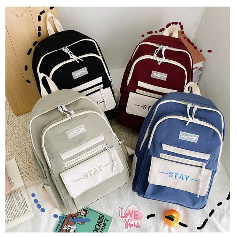 High School Student Backpack Fresh And Contrast Large Capacity