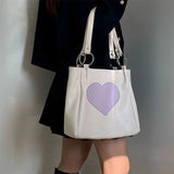 Women PU Leather Heart Panelled Tote Bag Underarm Shopping Handbag