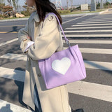 Women PU Leather Heart Panelled Tote Bag Underarm Shopping Handbag