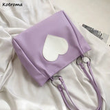 Women PU Leather Heart Panelled Tote Bag Underarm Shopping Handbag