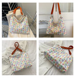 Heart Print Canvas Tote Bag Women's Handbag